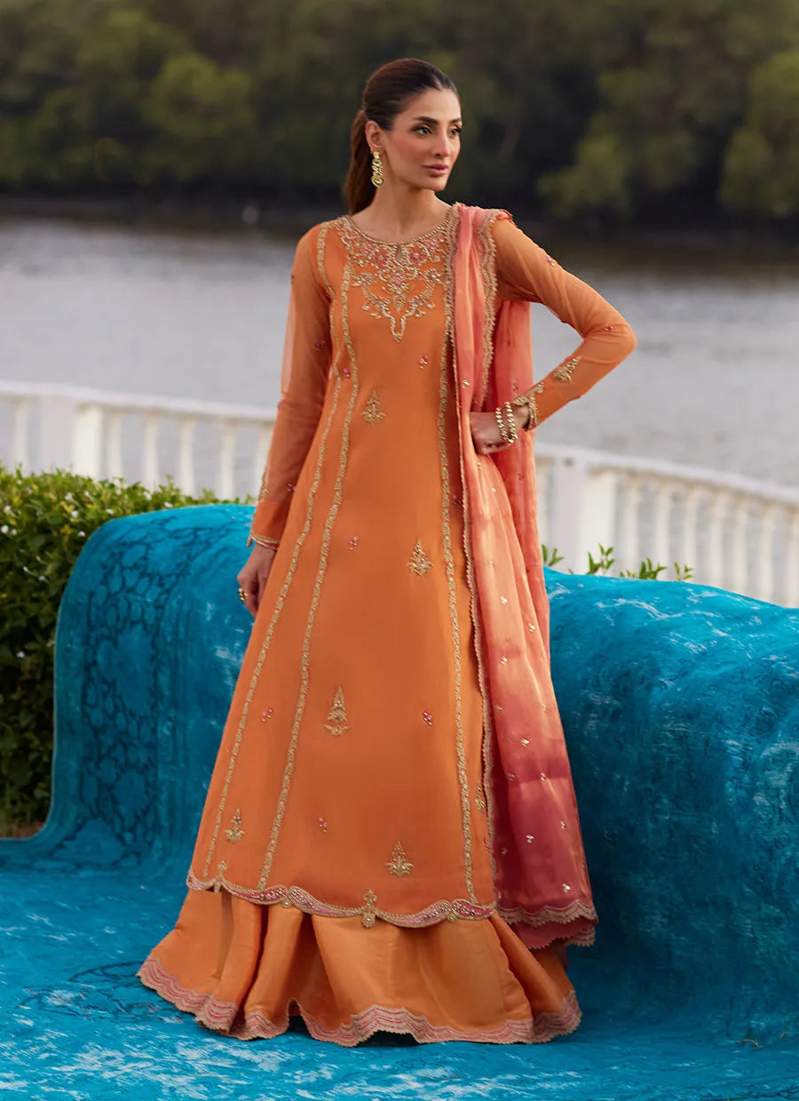 Farah Talib Aziz Mayna Festive Luxe Pret '25 - Anarkali Apricot Kalidaar And Dupatta