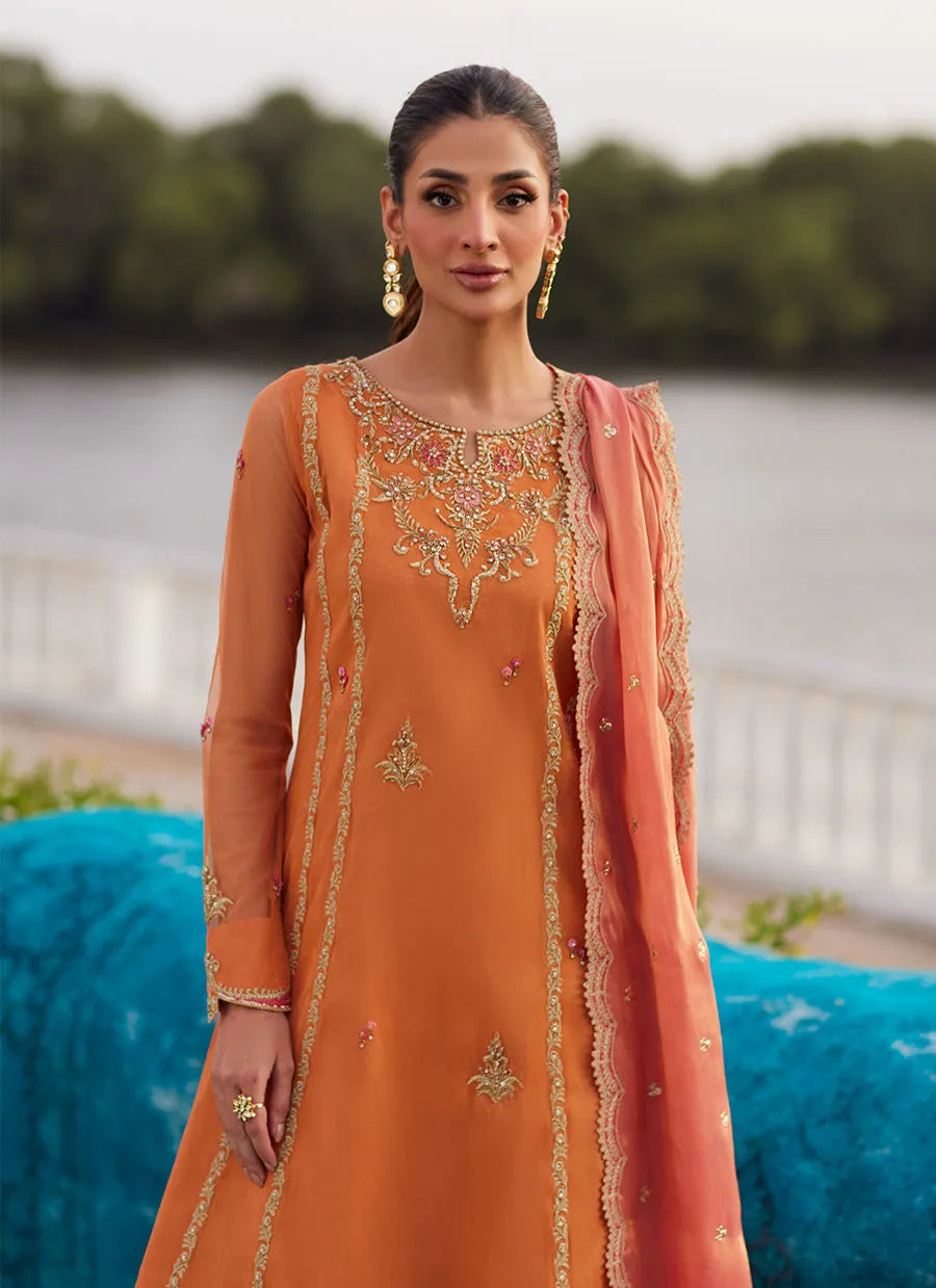 Farah Talib Aziz Mayna Festive Luxe Pret '25 - Anarkali Apricot Kalidaar And Dupatta