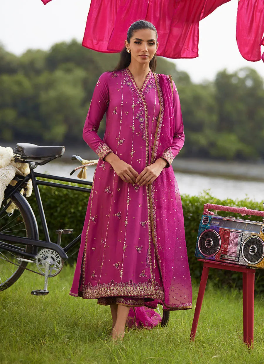 Farah Talib Aziz Mayna Festive Luxe Pret '25 - Mirage Magenta Shirt And Dupatta