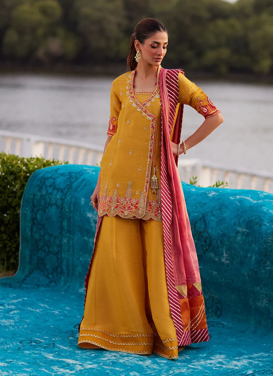 Farah Talib Aziz Mayna Festive Luxe Pret '25 - Henna Saffron Angharkha And Dupatta