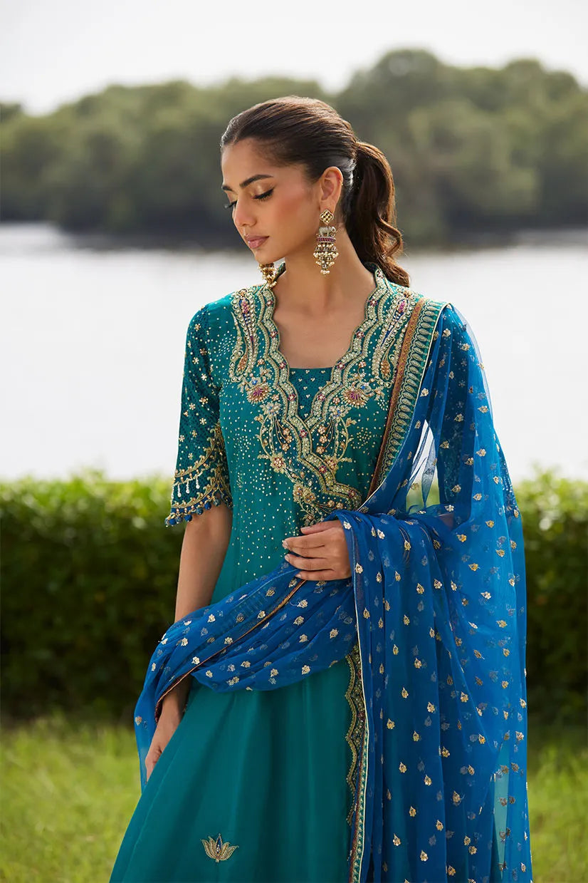 Farah Talib Aziz Mayna Festive Luxe Pret '25 - Empress Emerald Kalidaar And Dupatta
