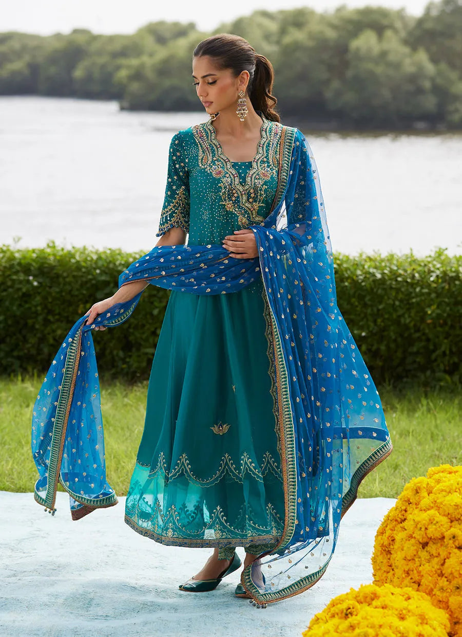 Farah Talib Aziz Mayna Festive Luxe Pret '25 - Empress Emerald Kalidaar And Dupatta