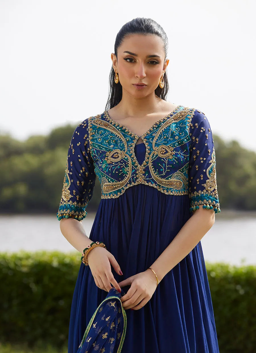 Farah Talib Aziz Mayna Festive Luxe Pret '25 - Zari Navy Kalidaar And Dupatta