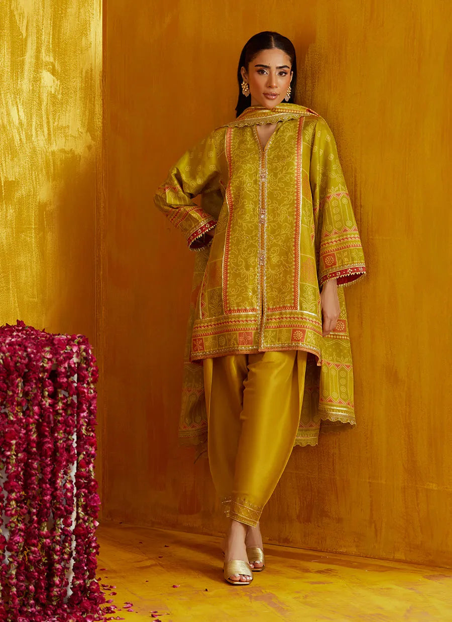 Farah Talib Aziz Mayna Festive Prints '25 - Nevada Kiwi Shirt And Dupatta