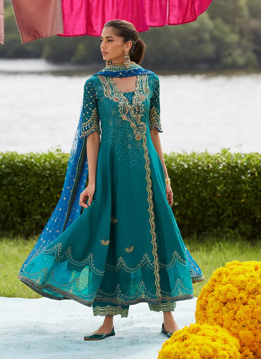 Farah Talib Aziz Mayna Festive Luxe Pret '25 - Empress Emerald Kalidaar And Dupatta