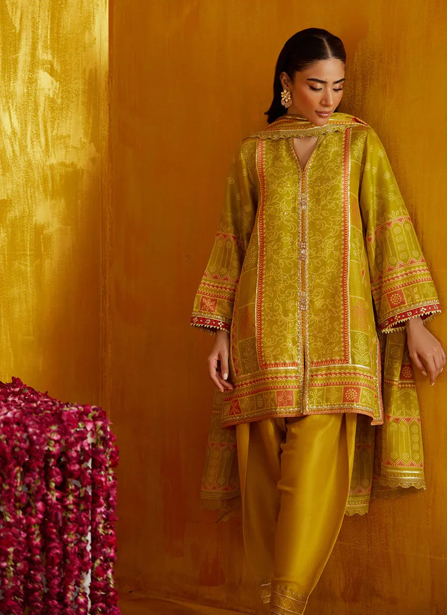 Farah Talib Aziz Mayna Festive Prints '25 - Nevada Kiwi Shirt And Dupatta