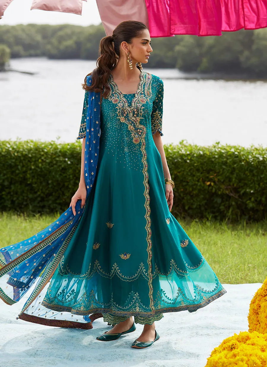 Farah Talib Aziz Mayna Festive Luxe Pret '25 - Empress Emerald Kalidaar And Dupatta