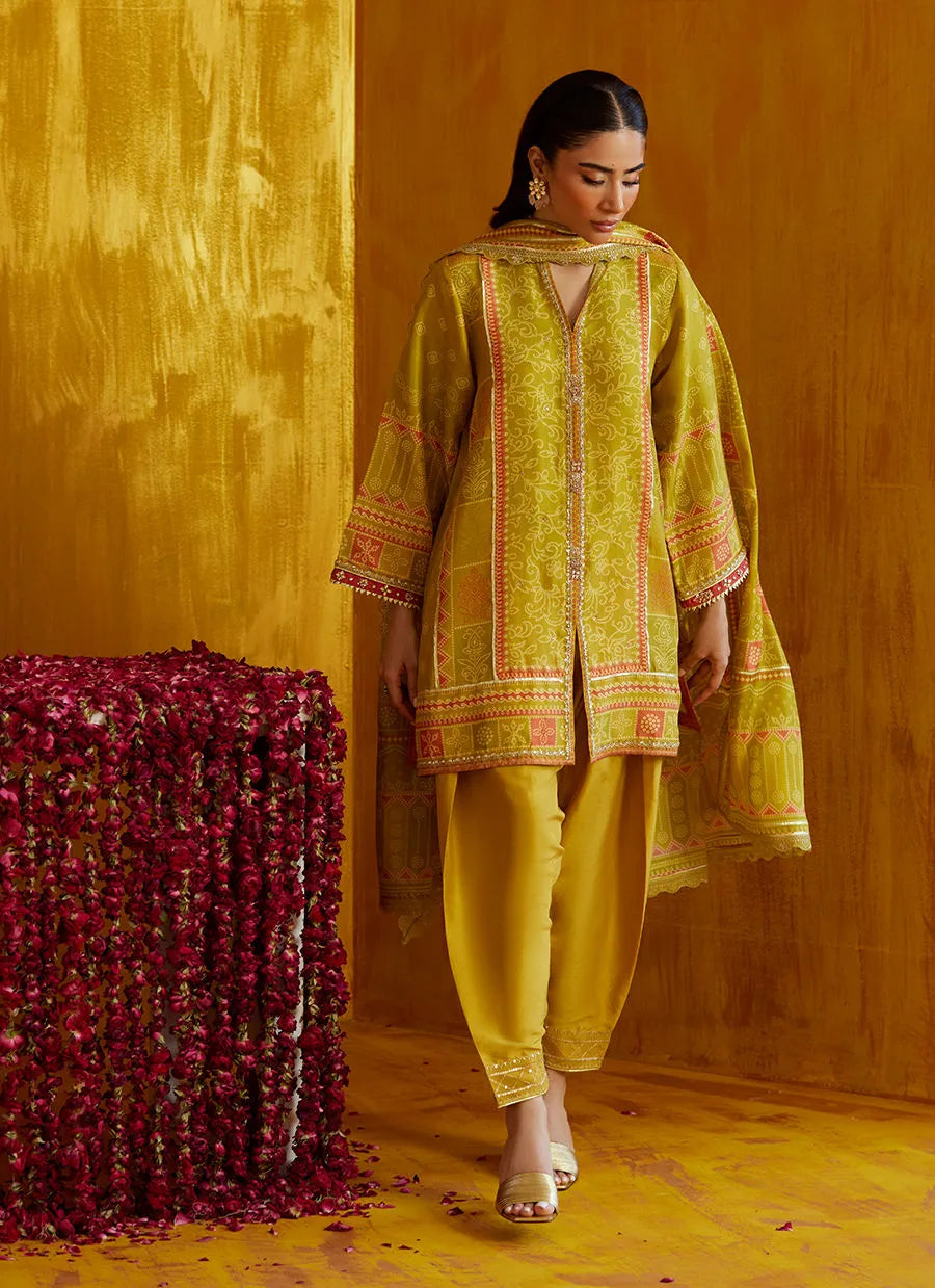 Farah Talib Aziz Mayna Festive Prints '25 - Nevada Kiwi Shirt And Dupatta
