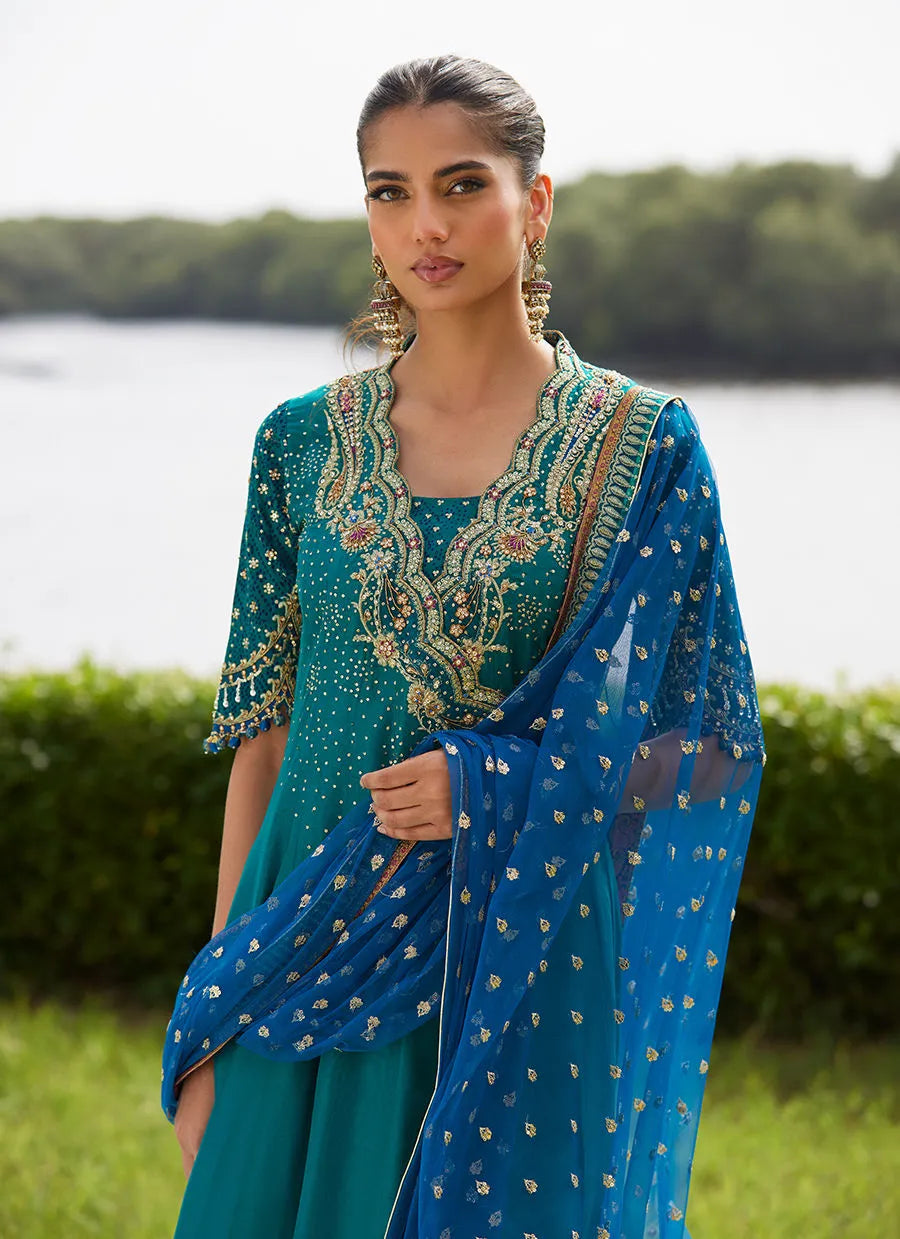 Farah Talib Aziz Mayna Festive Luxe Pret '25 - Empress Emerald Kalidaar And Dupatta