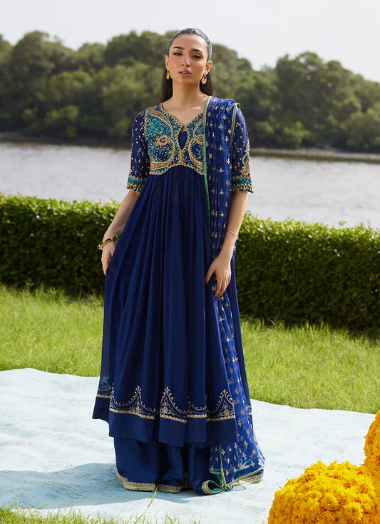 Farah Talib Aziz Mayna Festive Luxe Pret '25 - Zari Navy Kalidaar And Dupatta