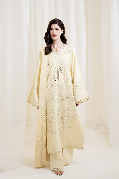 Zaib SS Eid Pret '25- BUTTER YELLOW LUXURY EMBROIDERED 3PCS SET NPA3-25420