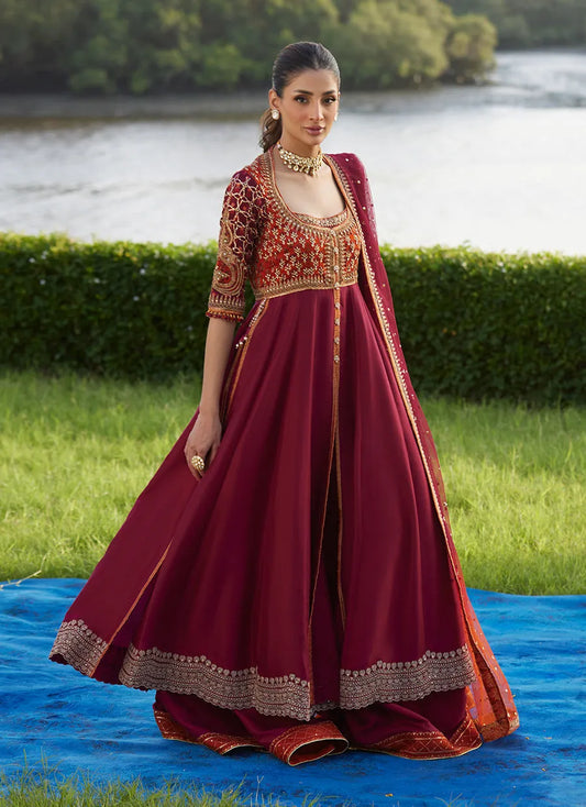 Farah Talib Aziz Mayna Festive Luxe Pret '25 - Anarq Crimson Kalidaar And Dupatta