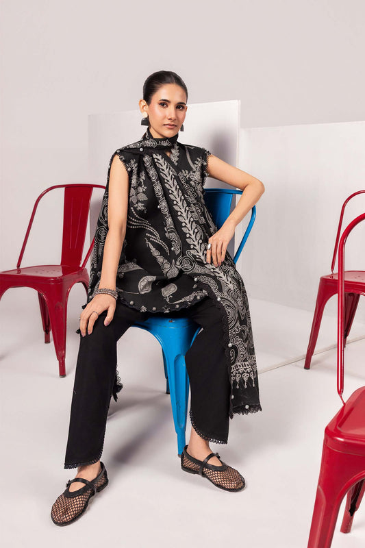 3 Pc Unstitched Embroidered Lawn Suit - MB-CUSV13-03B