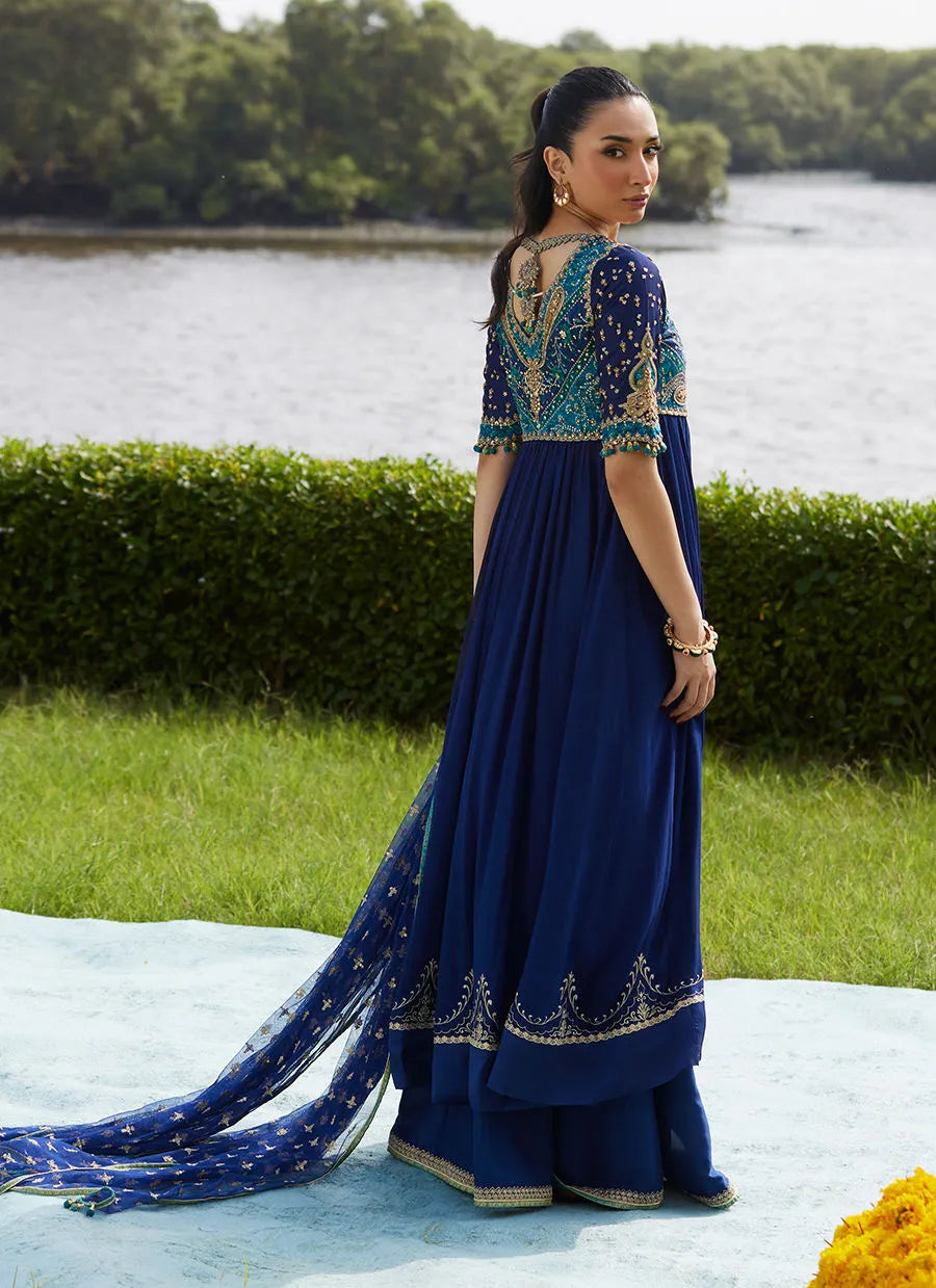 Farah Talib Aziz Mayna Festive Luxe Pret '25 - Zari Navy Kalidaar And Dupatta