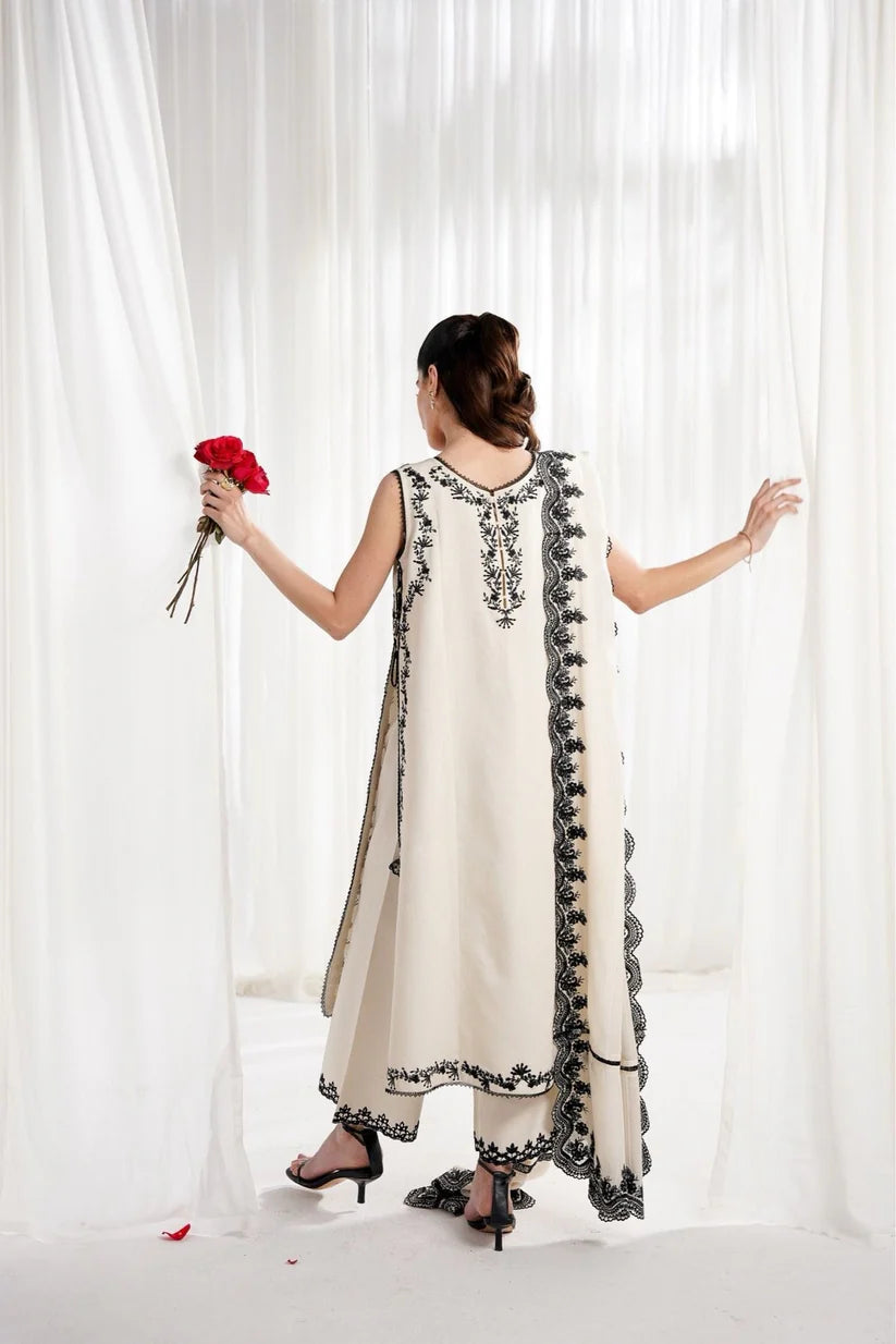 IVORY & BLACK LUXURY EMBROIDERED 3PCS SET NPA3-25422 (EID 2025 READY TO WEAR) | Zaib (RTS)