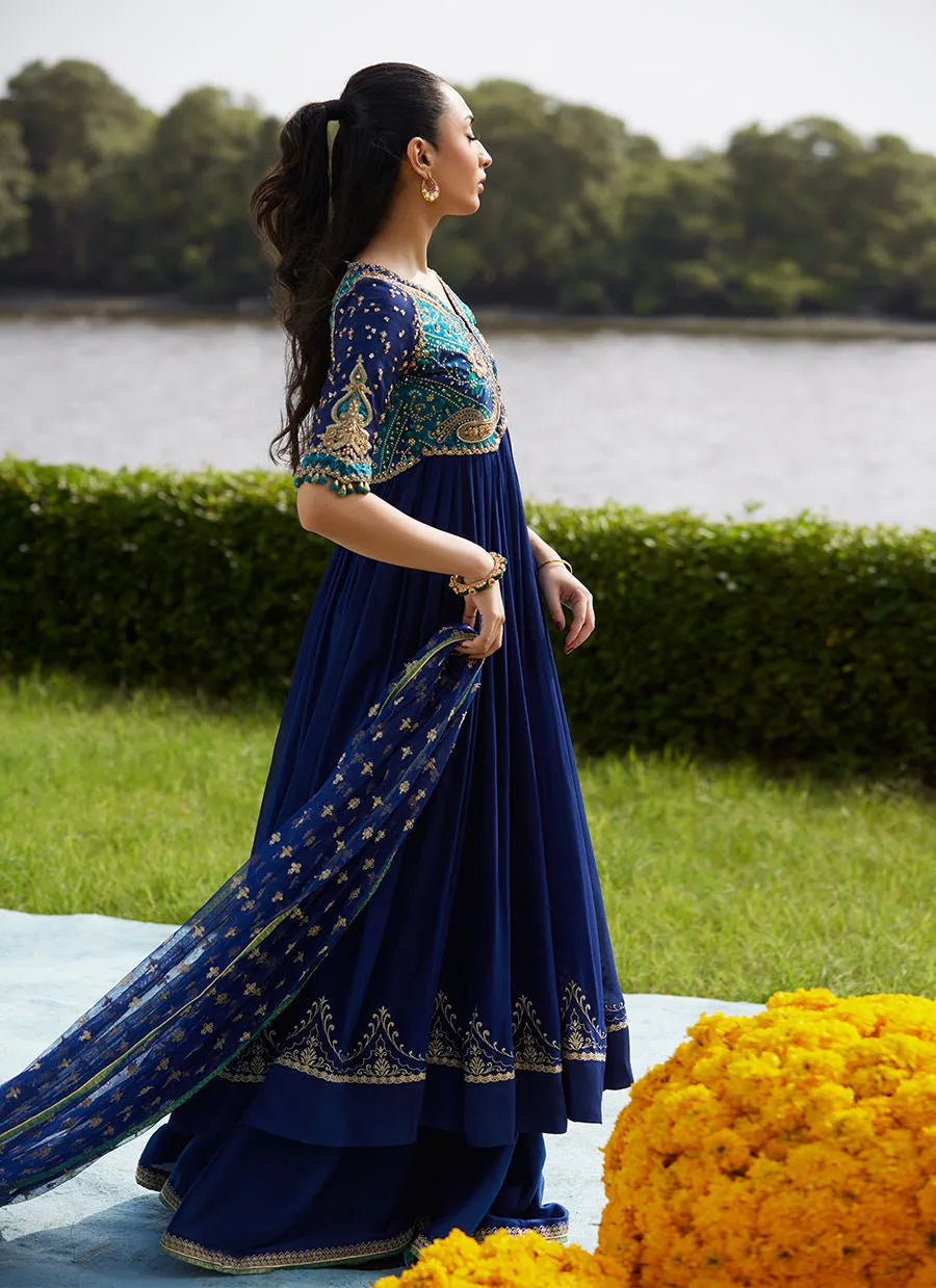 Farah Talib Aziz Mayna Festive Luxe Pret '25 - Zari Navy Kalidaar And Dupatta