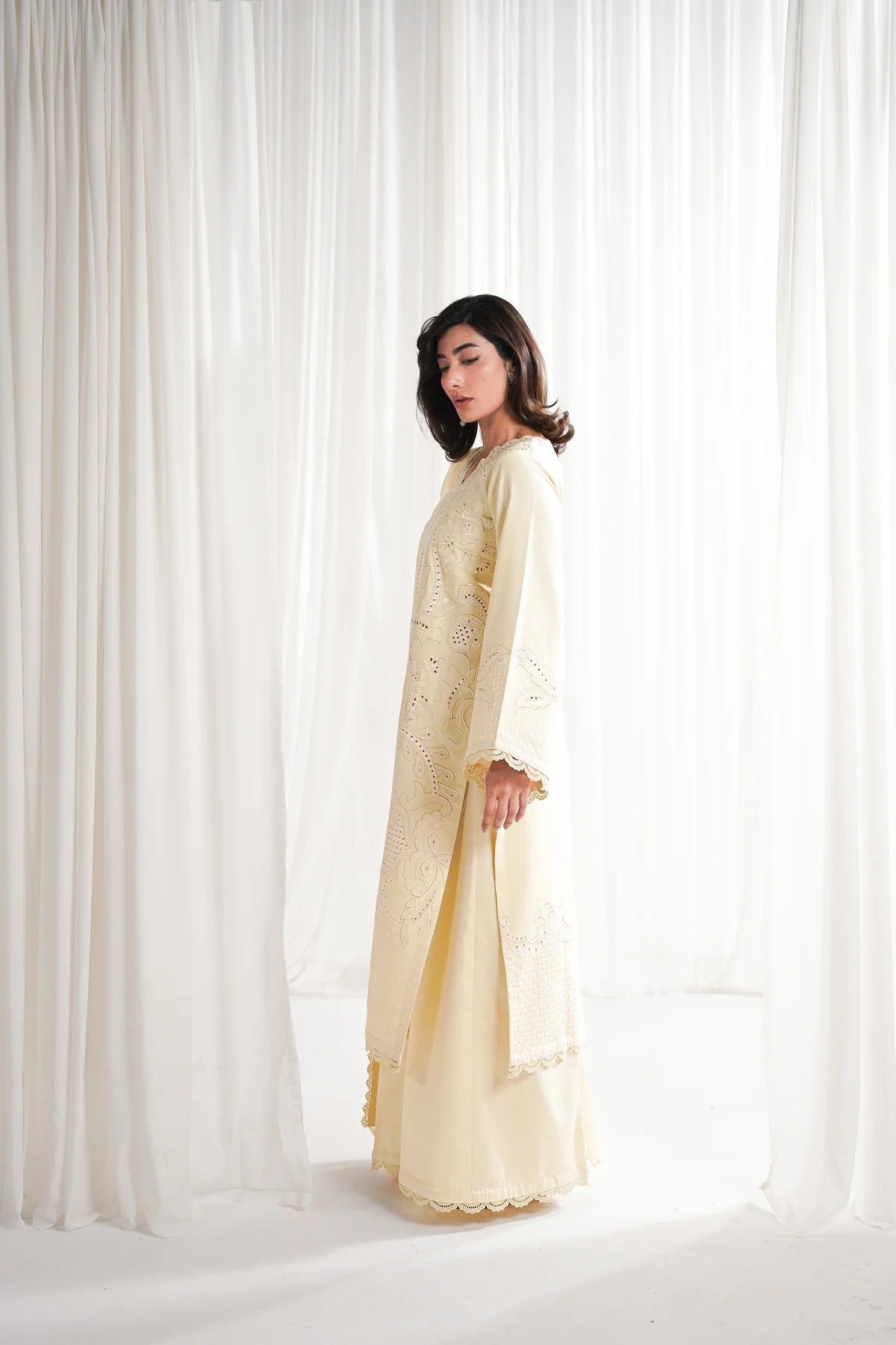 Zaib SS Eid Pret '25- BUTTER YELLOW LUXURY EMBROIDERED 3PCS SET NPA3-25420