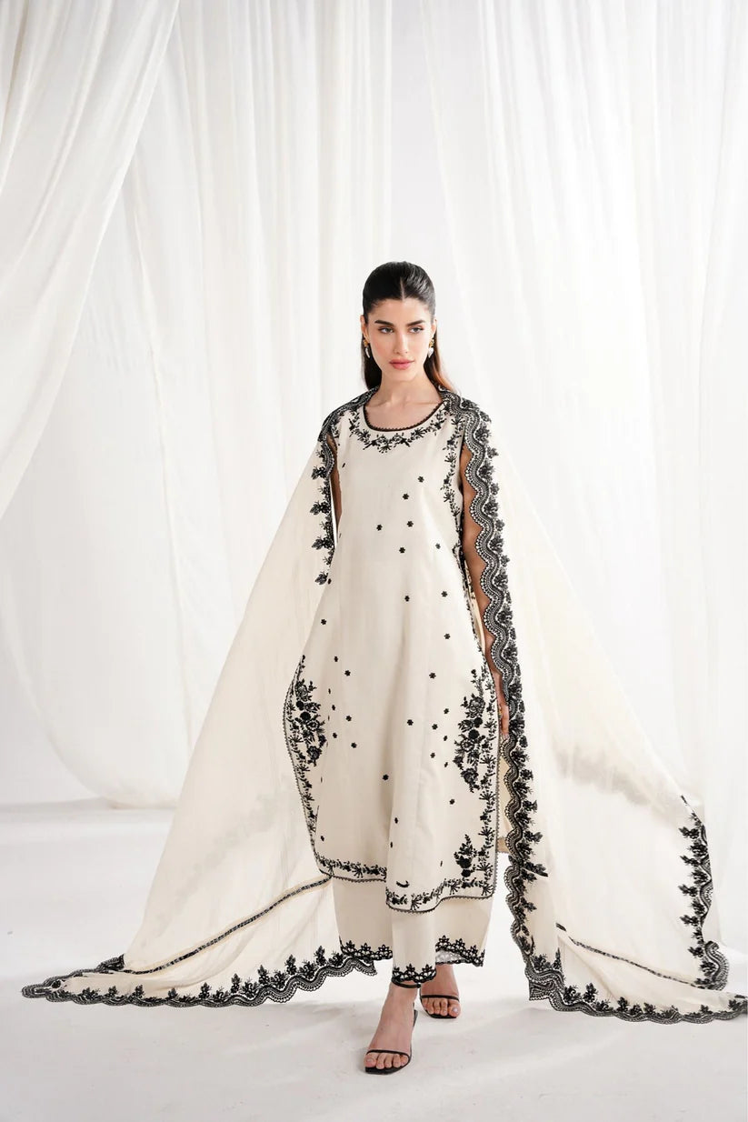 IVORY & BLACK LUXURY EMBROIDERED 3PCS SET NPA3-25422 (EID 2025 READY TO WEAR) | Zaib (RTS)