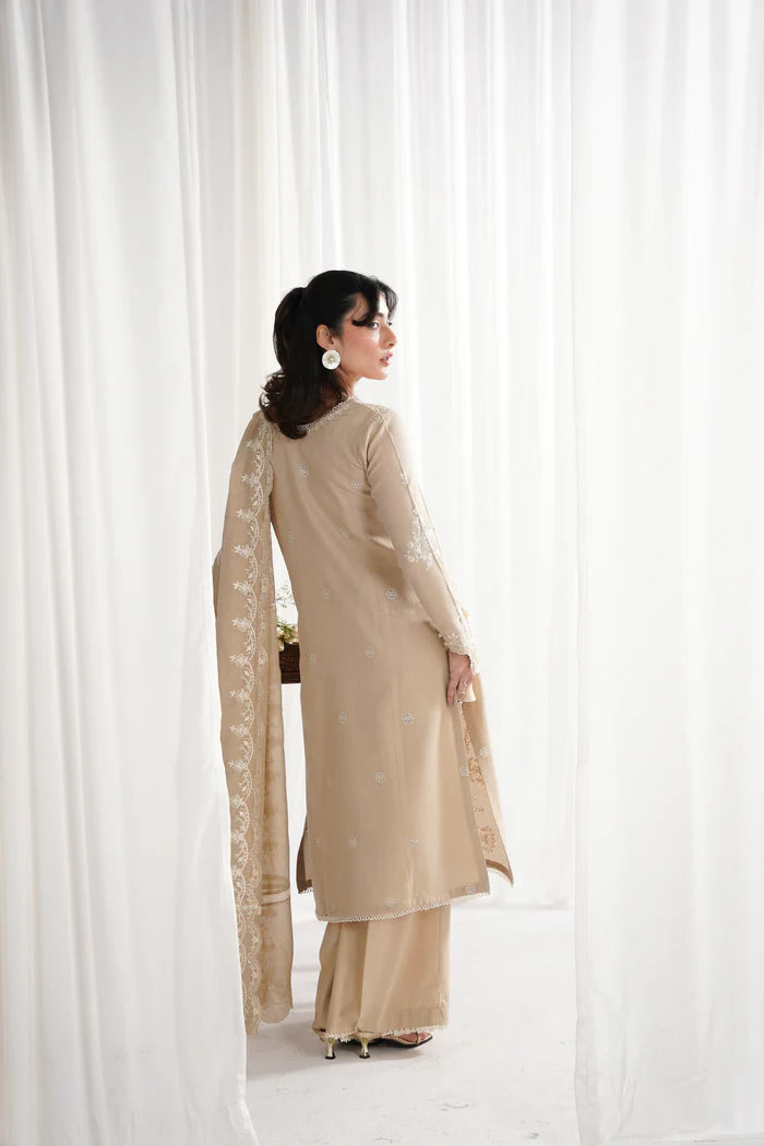 Zaib SS Eid Pret '25 - SAND BEIGE LUXURY EMBROIDERED 3PCS SET NPA3-25419