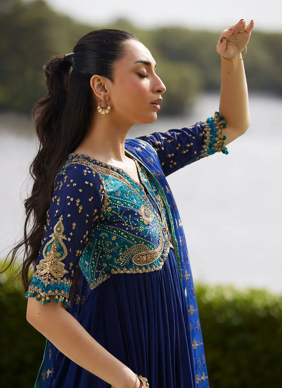 Farah Talib Aziz Mayna Festive Luxe Pret '25 - Zari Navy Kalidaar And Dupatta