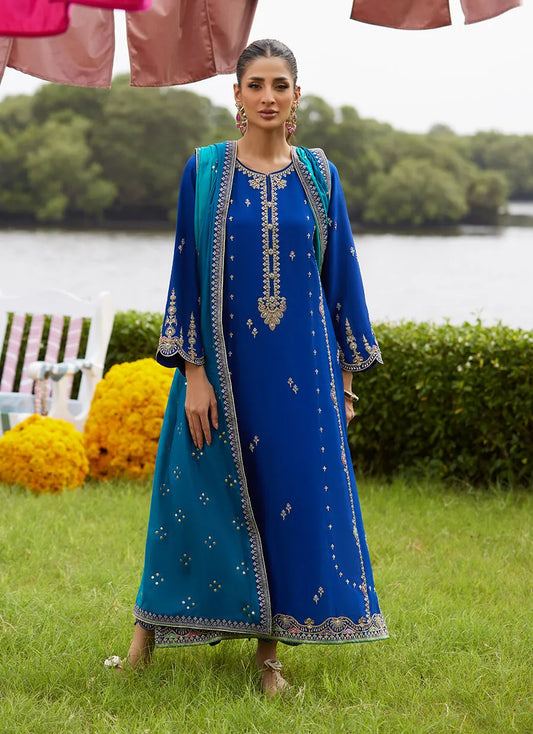 Farah Talib Aziz Mayna Festive Luxe Pret '25 - Opal Blue Shirt And Dupatta