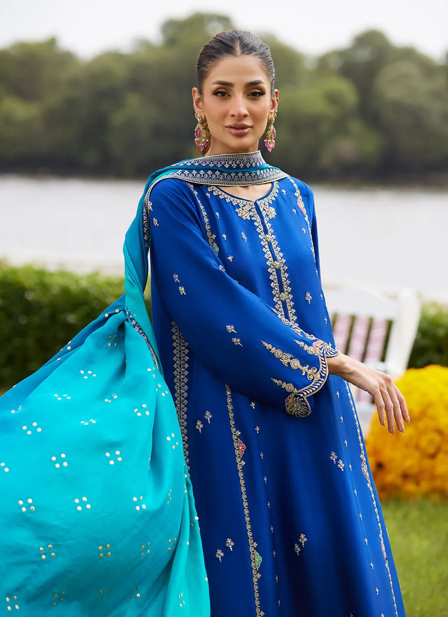 Farah Talib Aziz Mayna Festive Luxe Pret '25 - Opal Blue Shirt And Dupatta