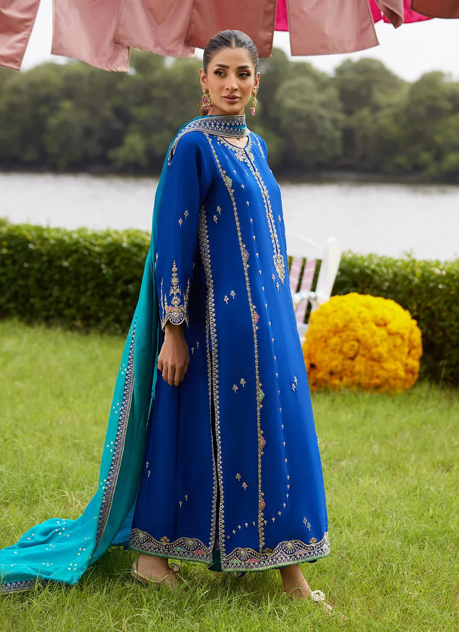 Farah Talib Aziz Mayna Festive Luxe Pret '25 - Opal Blue Shirt And Dupatta
