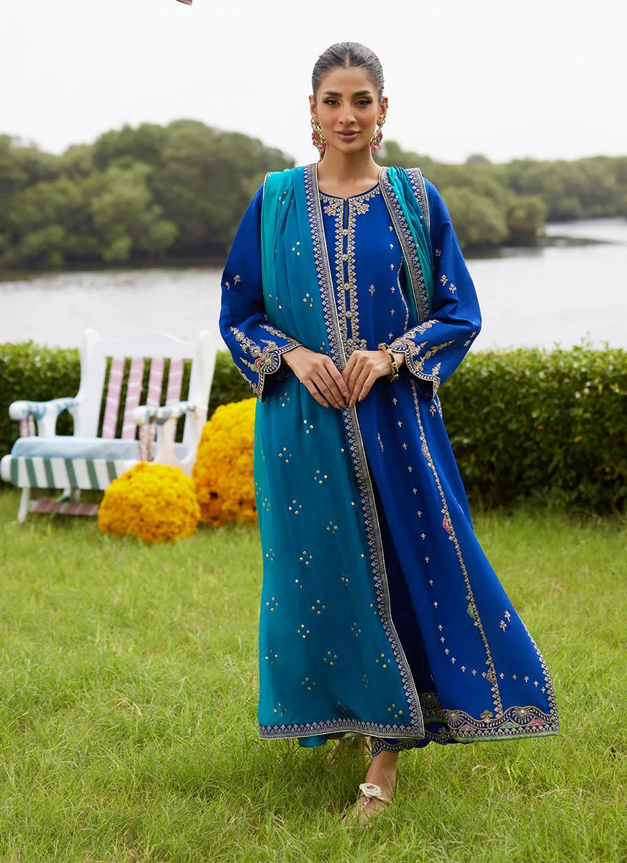 Farah Talib Aziz Mayna Festive Luxe Pret '25 - Opal Blue Shirt And Dupatta