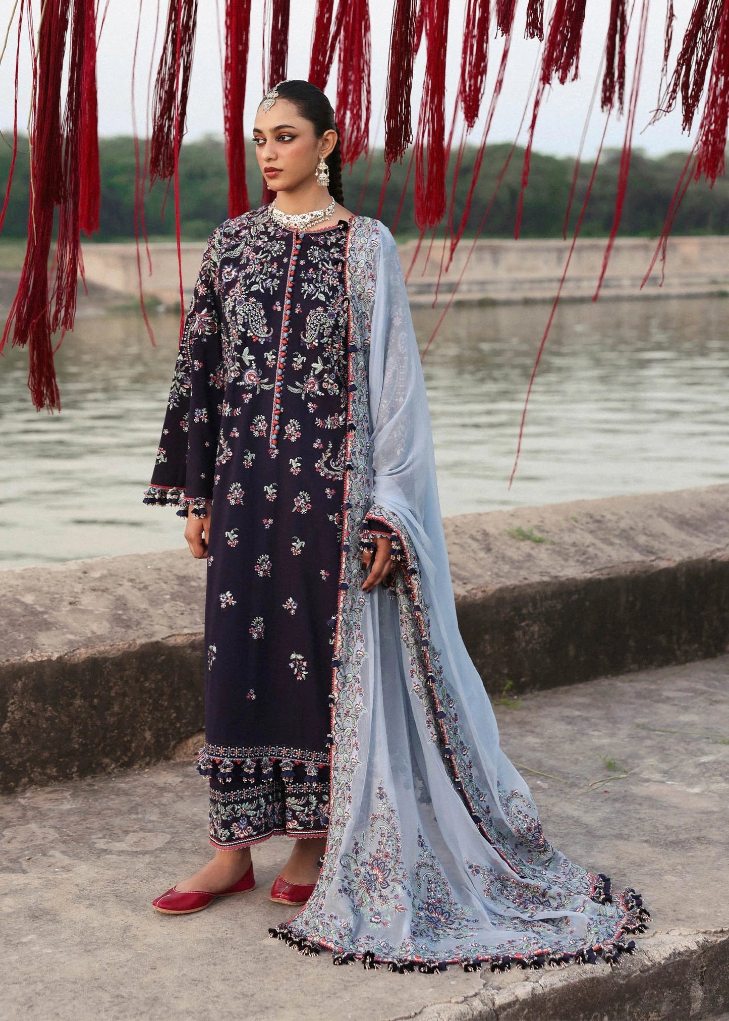 Hussain Rehar Karandi Unstitched '25 - Rouge