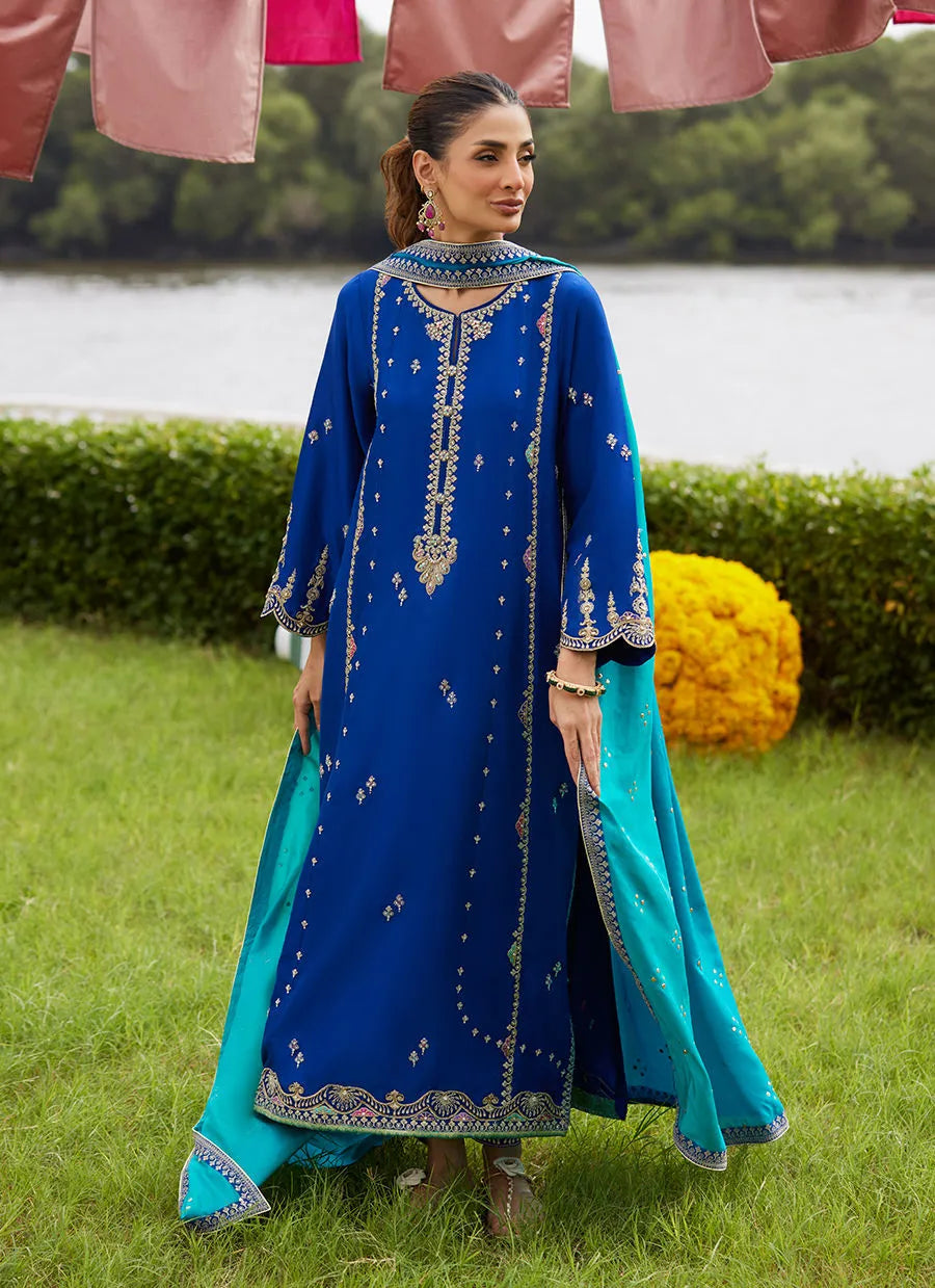Farah Talib Aziz Mayna Festive Luxe Pret '25 - Opal Blue Shirt And Dupatta