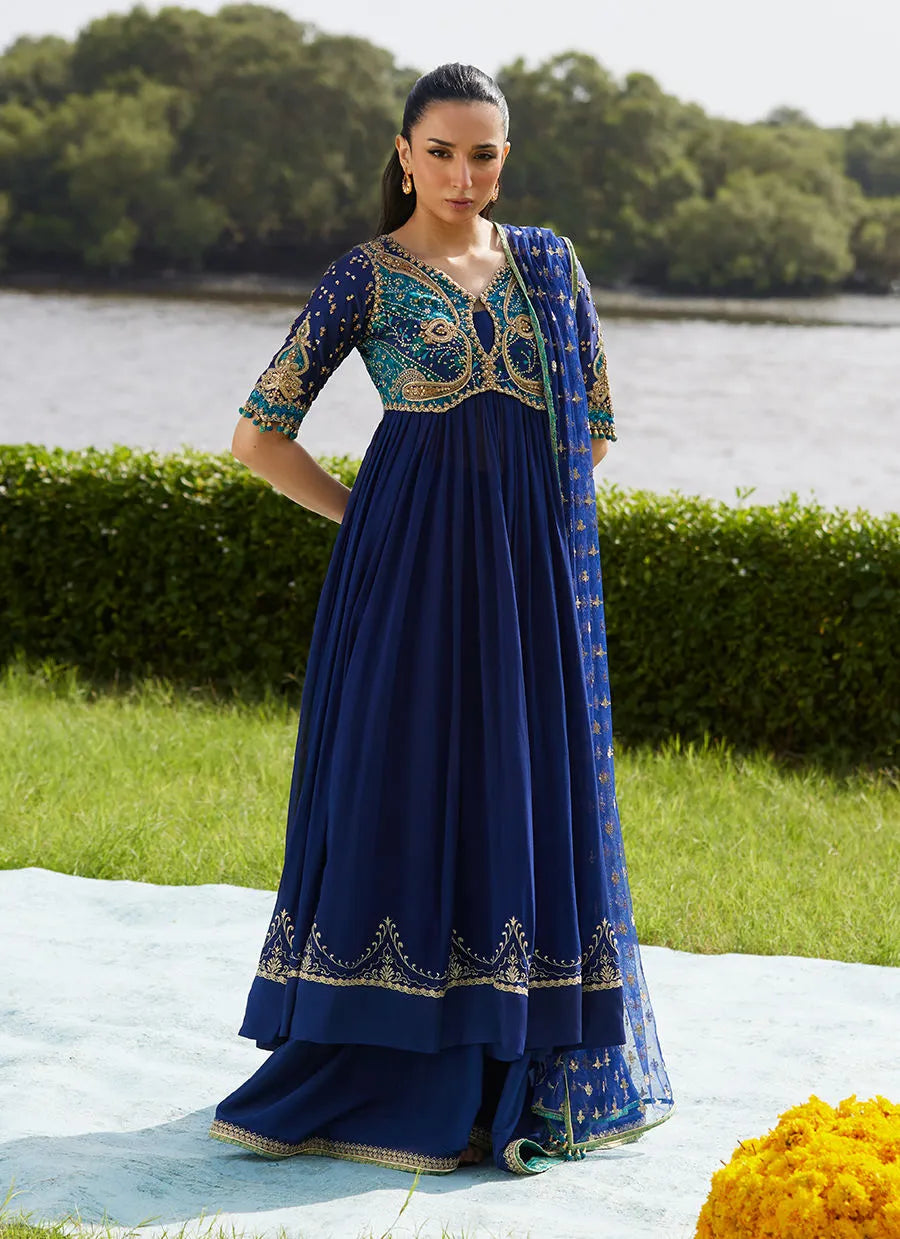 Farah Talib Aziz Mayna Festive Luxe Pret '25 - Zari Navy Kalidaar And Dupatta
