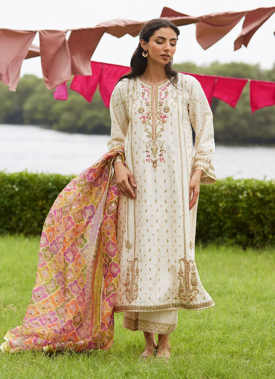 Farah Talib Aziz Mayna Festive Luxe Pret '25 - Ember Ivory Kurta And Dupatta