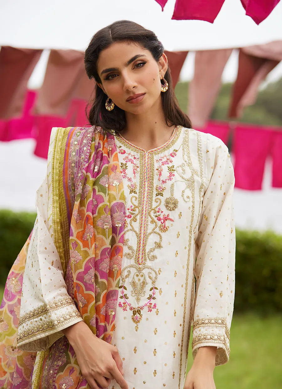Farah Talib Aziz Mayna Festive Luxe Pret '25 - Ember Ivory Kurta And Dupatta