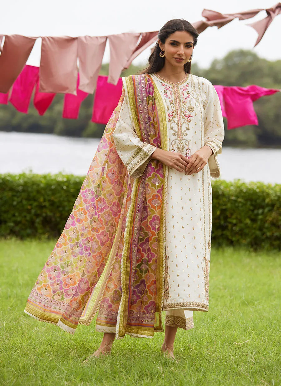 Farah Talib Aziz Mayna Festive Luxe Pret '25 - Ember Ivory Kurta And Dupatta