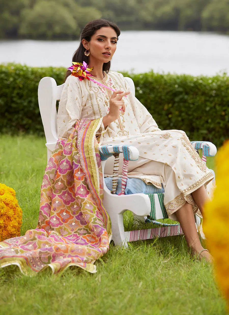 Farah Talib Aziz Mayna Festive Luxe Pret '25 - Ember Ivory Kurta And Dupatta