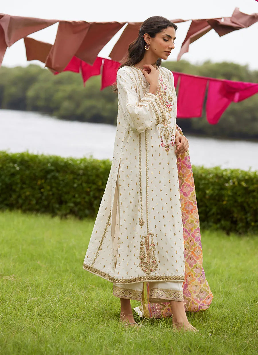 Farah Talib Aziz Mayna Festive Luxe Pret '25 - Ember Ivory Kurta And Dupatta