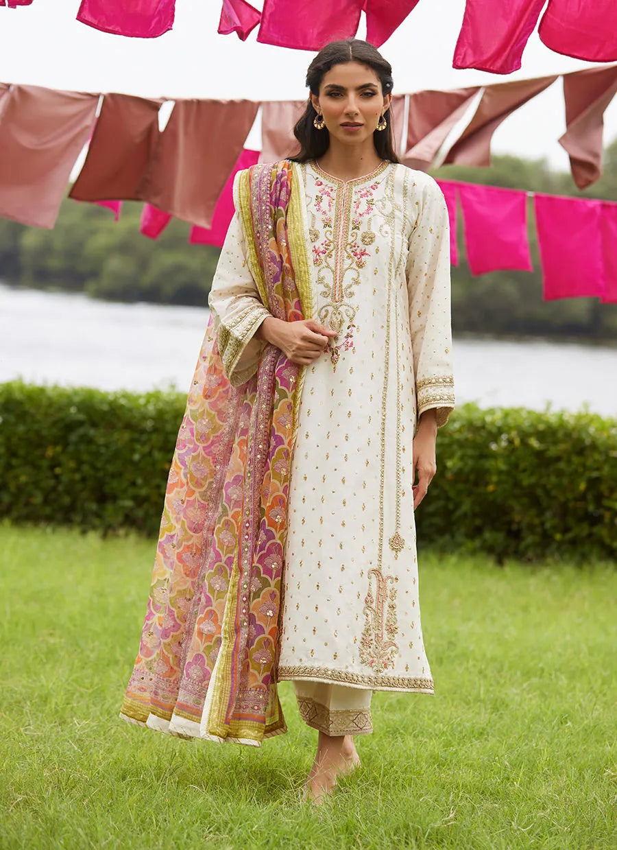 Farah Talib Aziz Mayna Festive Luxe Pret '25 - Ember Ivory Kurta And Dupatta