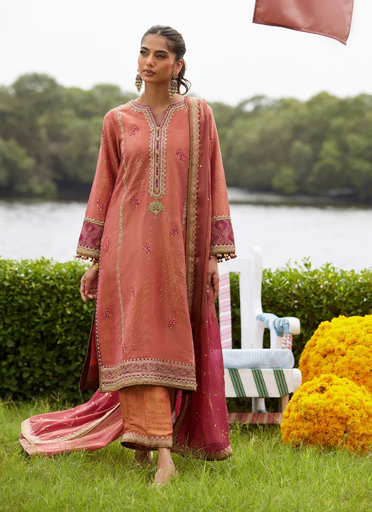 Farah Talib Aziz Mayna Festive Luxe Pret '25 - Rivaaz Coral Shirt And Dupatta