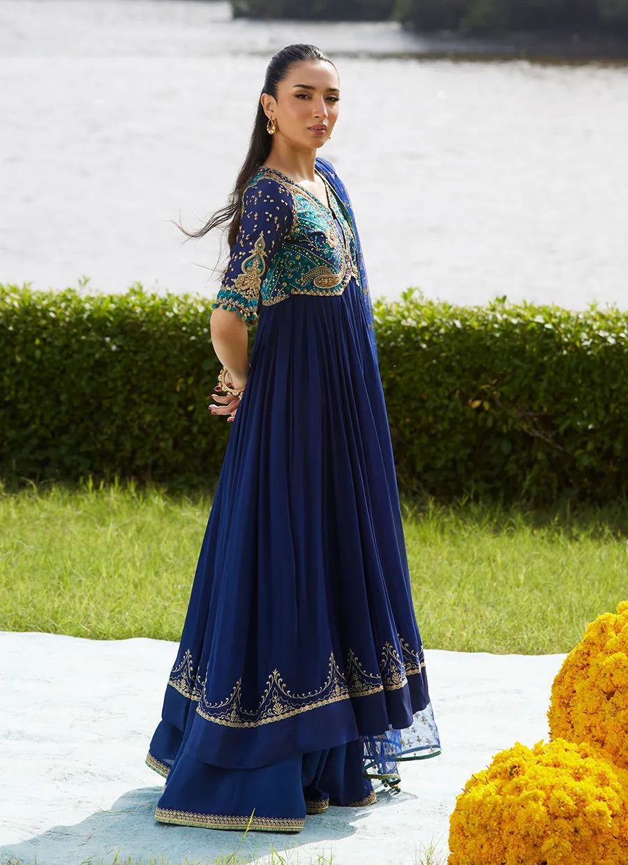 Farah Talib Aziz Mayna Festive Luxe Pret '25 - Zari Navy Kalidaar And Dupatta