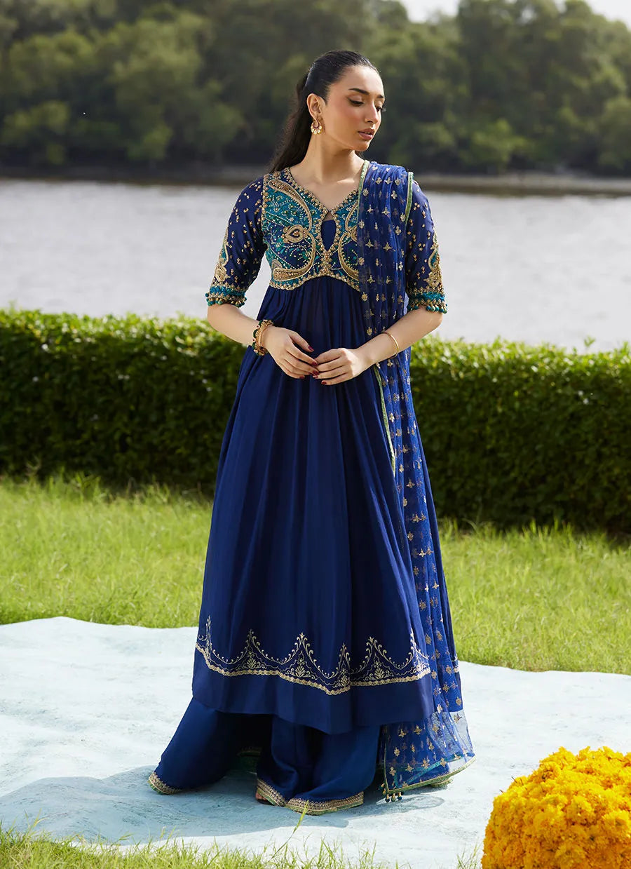 Farah Talib Aziz Mayna Festive Luxe Pret '25 - Zari Navy Kalidaar And Dupatta