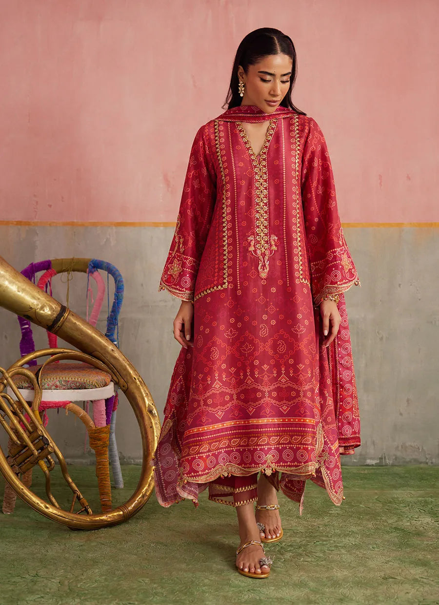 Farah Talib Aziz Mayna Festive Prints '25 - Inuki Maroon Shirt And Dupatta