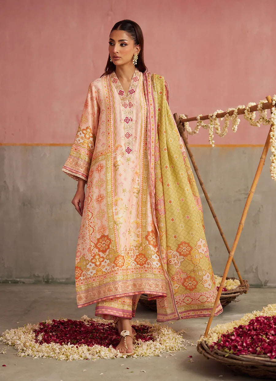 Farah Talib Aziz Mayna Festive Prints '25 - Eda Apricot Shirt And Dupatta