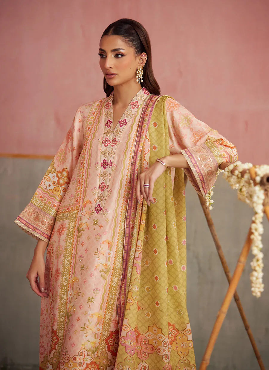 Farah Talib Aziz Mayna Festive Prints '25 - Eda Apricot Shirt And Dupatta