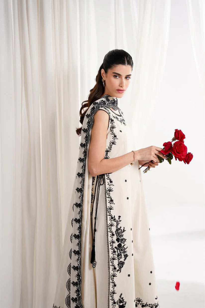 IVORY & BLACK LUXURY EMBROIDERED 3PCS SET NPA3-25422 (EID 2025 READY TO WEAR) | Zaib (RTS)