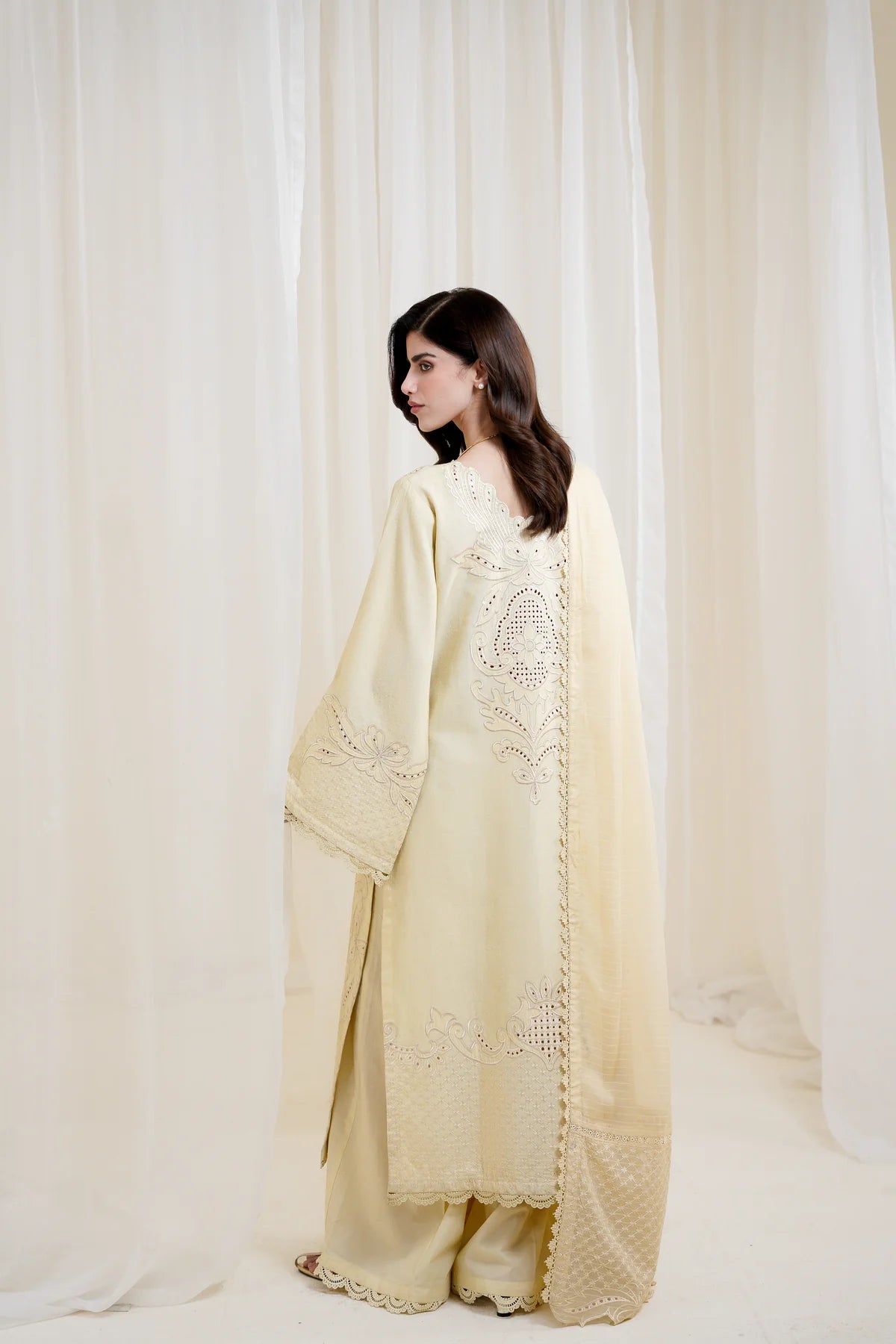 Zaib SS Eid Pret '25- BUTTER YELLOW LUXURY EMBROIDERED 3PCS SET NPA3-25420