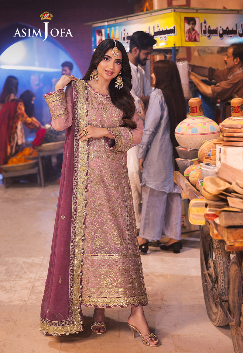 AJKK-04 EMBROIDERED CHIFFON 3 PCS PINK SUIT-SET