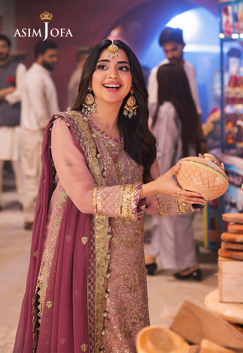 AJKK-04 EMBROIDERED CHIFFON 3 PCS PINK SUIT-SET