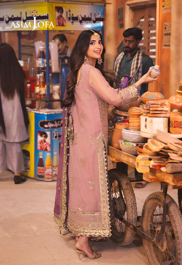 AJKK-04 EMBROIDERED CHIFFON 3 PCS PINK SUIT-SET