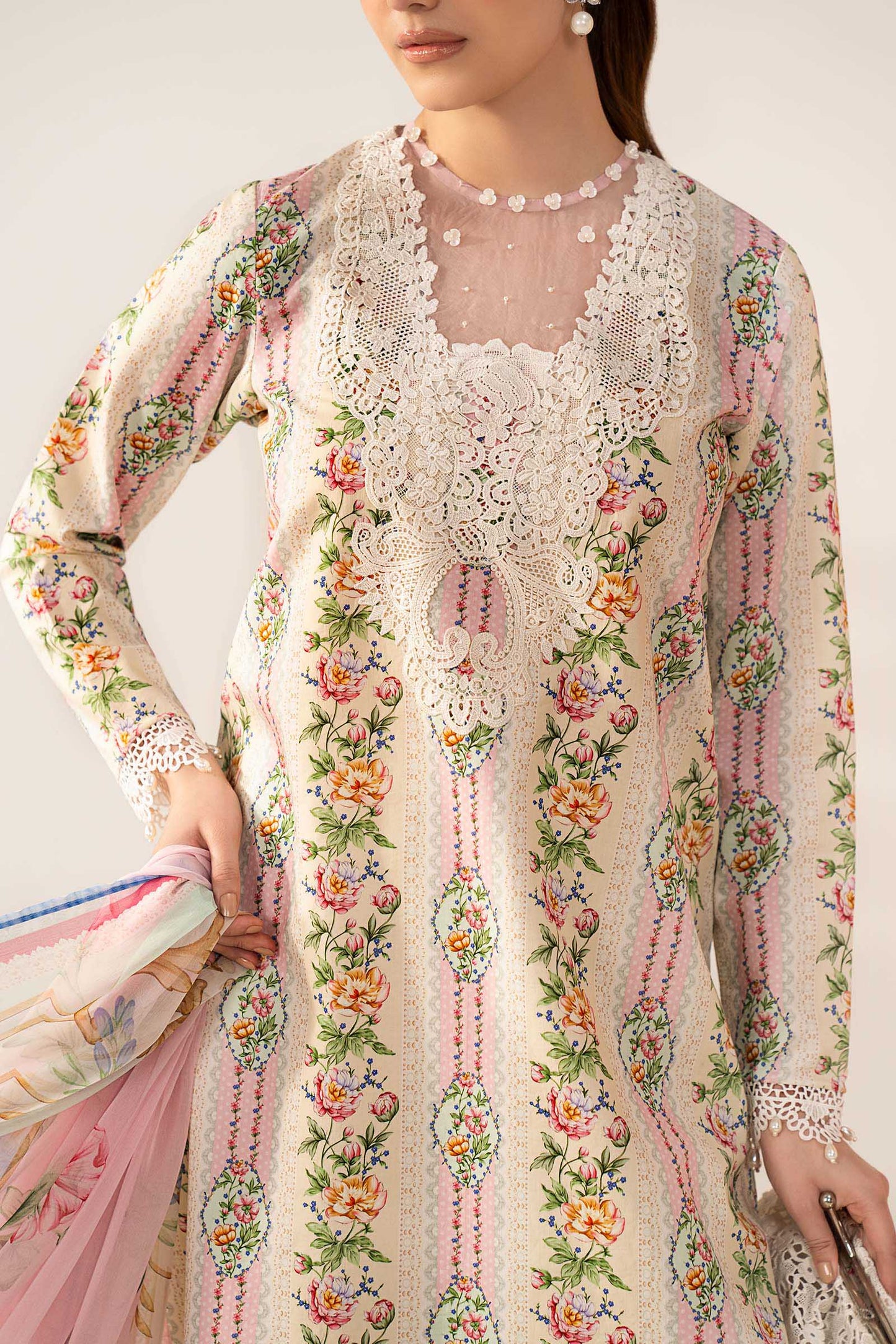 3 Piece Embroidered Lawn Suit - MPS-3010-A-Small