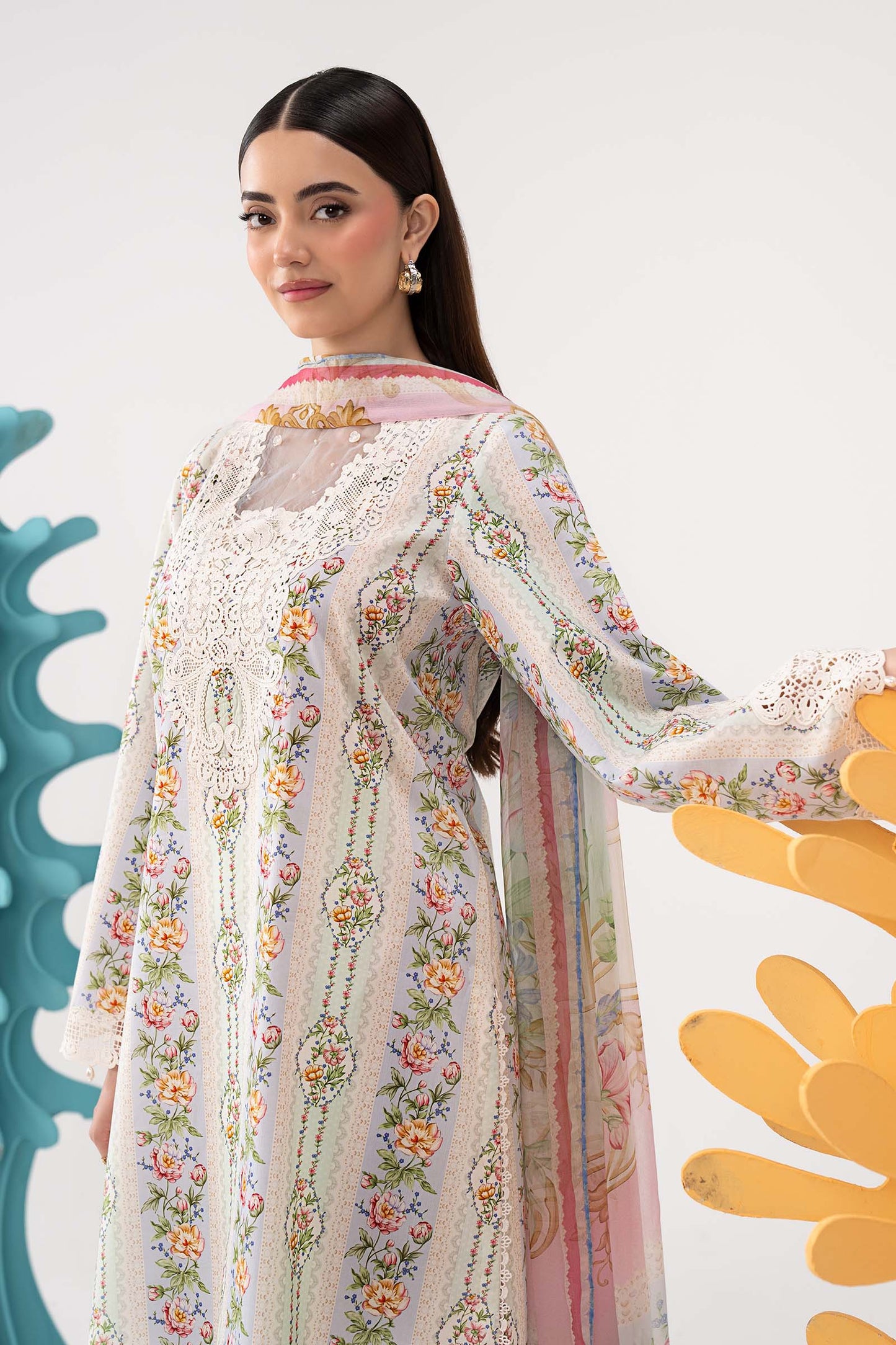 3 Piece Embroidered Lawn Suit - MPS-3010-B-Small